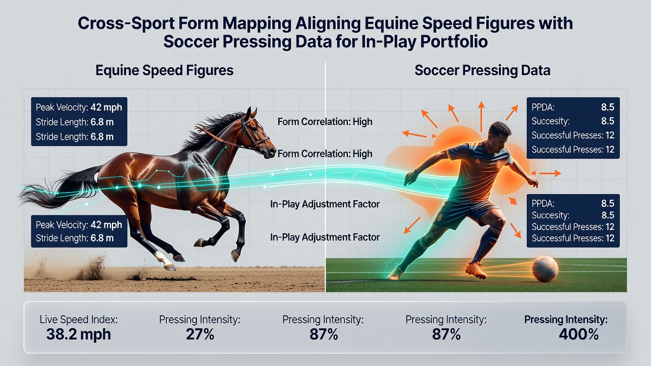 Diagram showing cross-sport data mapping process between horse racing speed figures and soccer pressing statistics