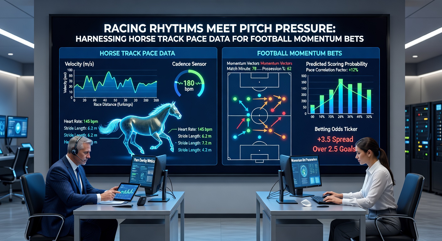 Split-screen comparison of a horse race pace chart beside a live tennis rally intensity graph and soccer momentum timeline