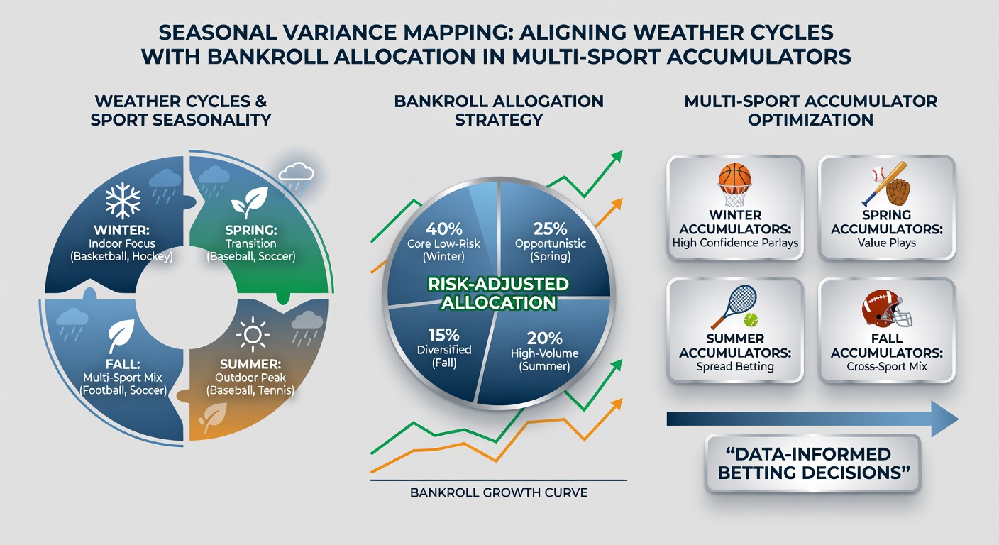 Chart showing bankroll distribution adjustments aligned with monthly weather variance indices across sports