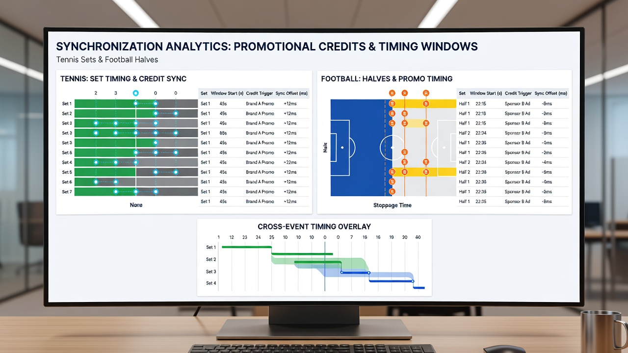 Infographic illustrating credit activation sequences during football halftime, tennis changeovers, and horse racing stretch calls